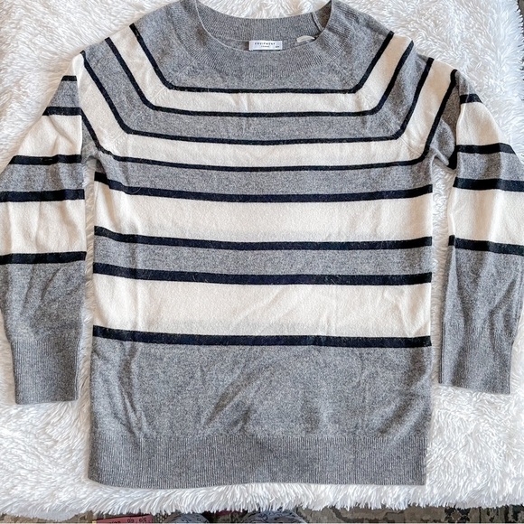 Equipment | Cashmere Striped, Neutral Minimalist Long Line Sweater - Picture 3 of 13